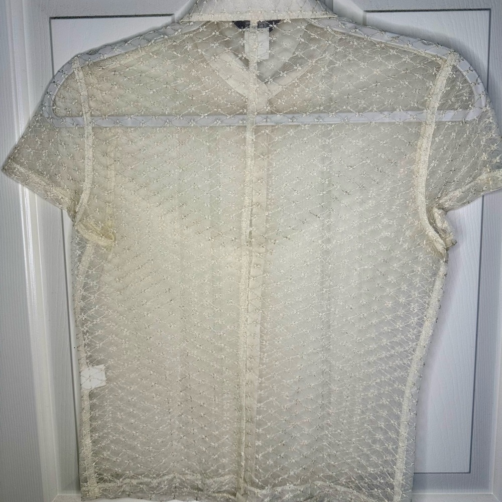 J Crew 90s women’s sheer embroidered lace top sz 2